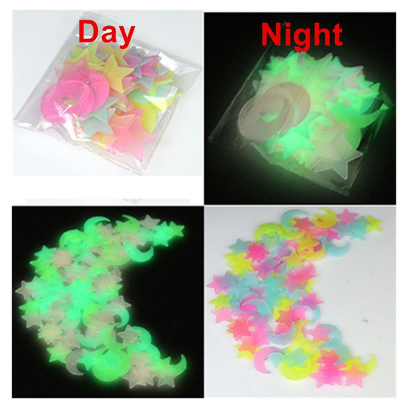 100Pcs/set Night luminous Moon Star Stickers Light Up Glow In The Dark for Baby Kids Bedroom Decor Xmas Halloween Birthday Gift