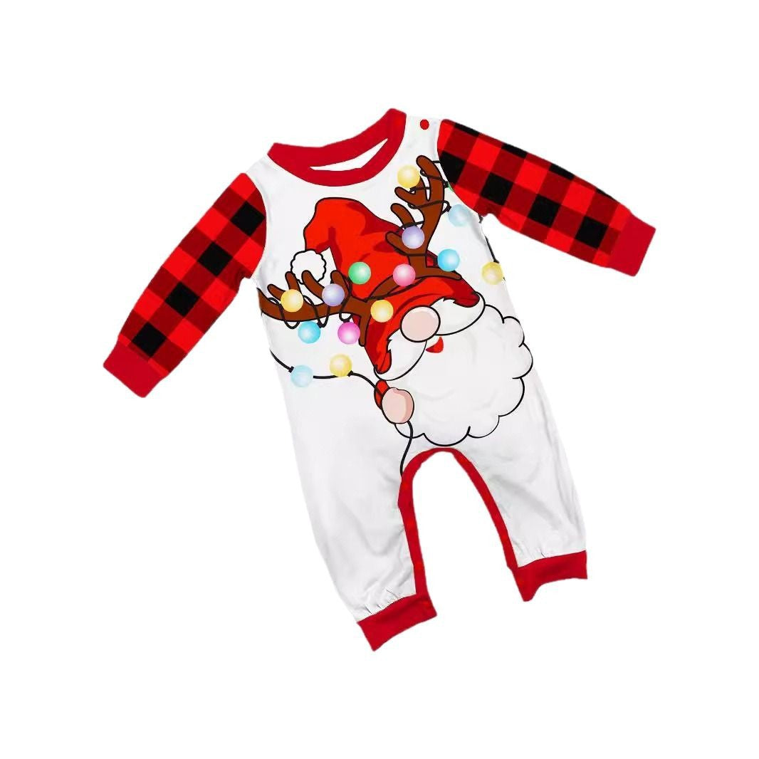 Christmas Santa Hat Plaid Printed Home Wear Pajamas Family Matching Set