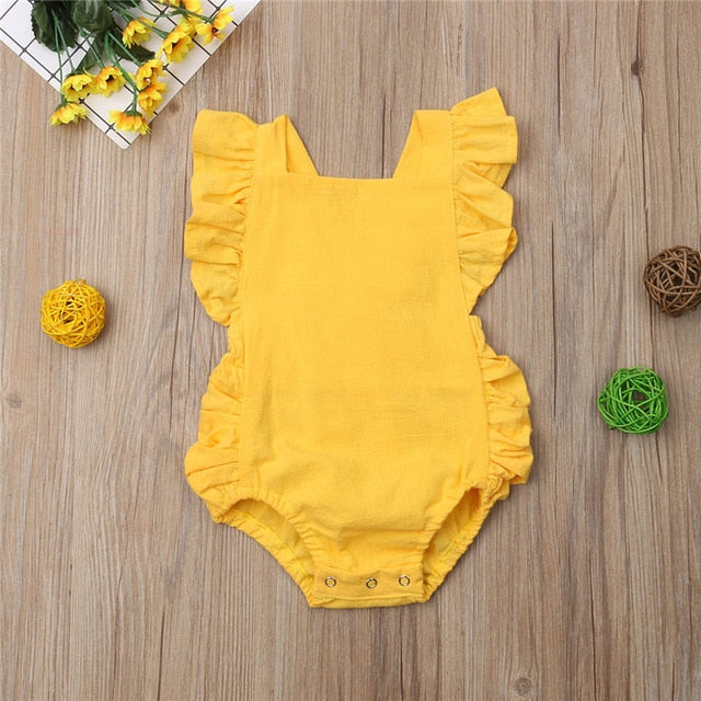 Newborn Baby Girl Ruffled Solid Color Sleeveless Backless Romper Jumpsuit Outfit Sunsuit