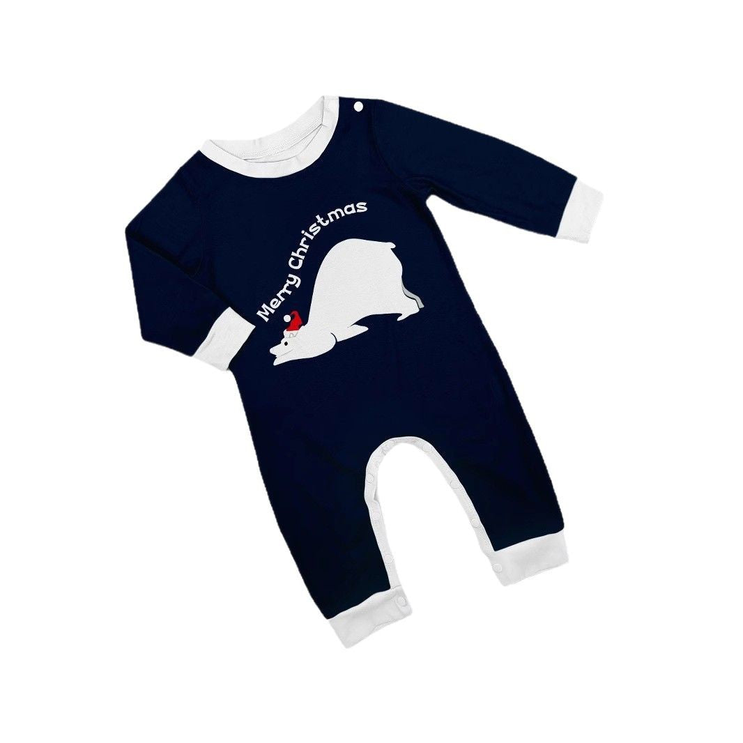 Family Christmas Pajamas Set Polar Bear Letter Print, Round Sleeve, Long Pants, Home Wear