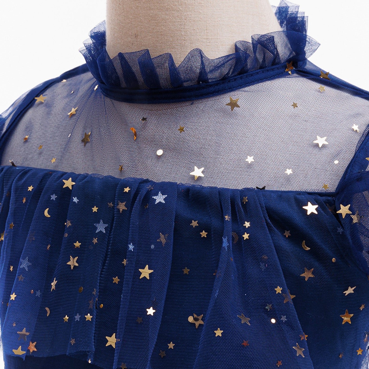 Star Mesh Dress for Girls Princess Dress with Layered Cake Skirt Holiday Children's Formal Dress