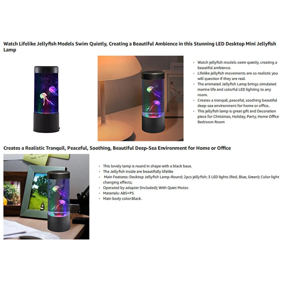 USB Power Jellyfish Mood Desk Bedside Lamp Fantasy Aquarium Hypnotic Color Changing Kids LED Night Light Home Decor
