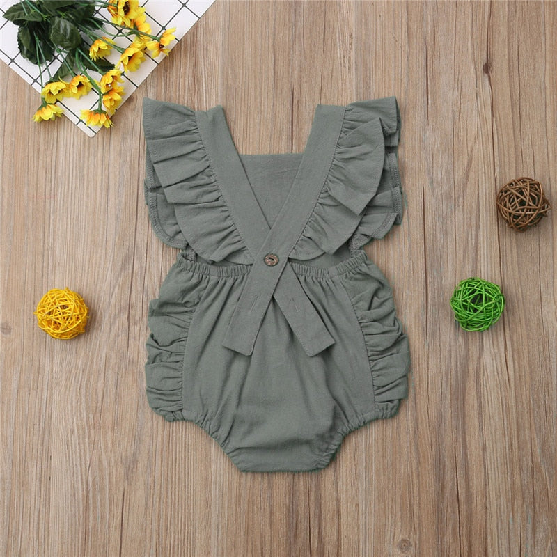 Newborn Baby Girl Ruffled Solid Color Sleeveless Backless Romper Jumpsuit Outfit Sunsuit