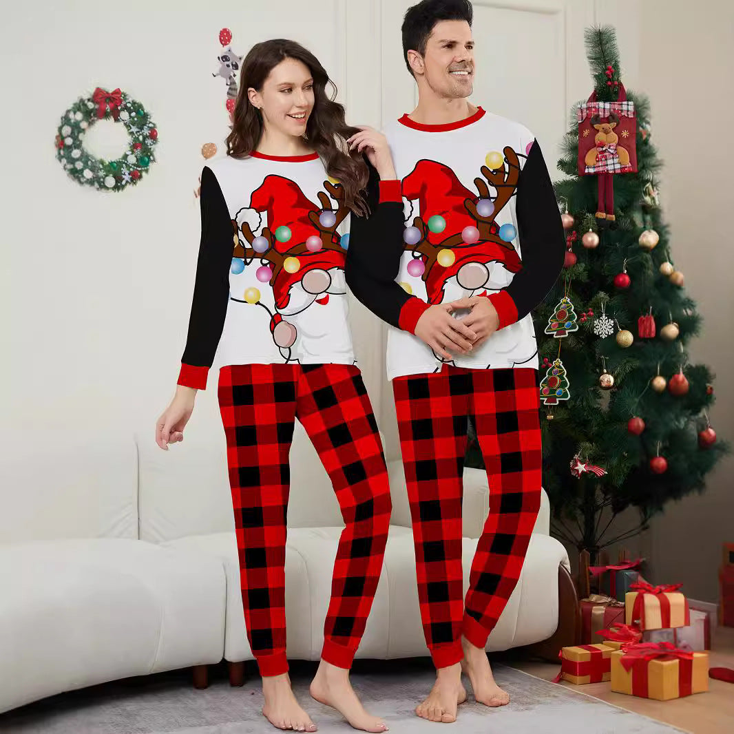 Christmas Santa Hat Plaid Printed Home Wear Pajamas Family Matching Set