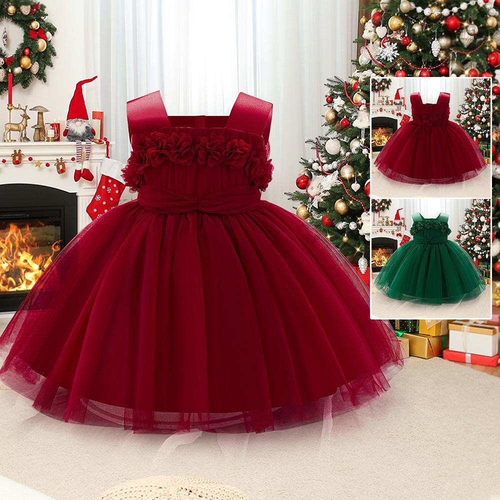 Fairy Tale Style Lace Sleeveless Floral Applique Puffy Dress