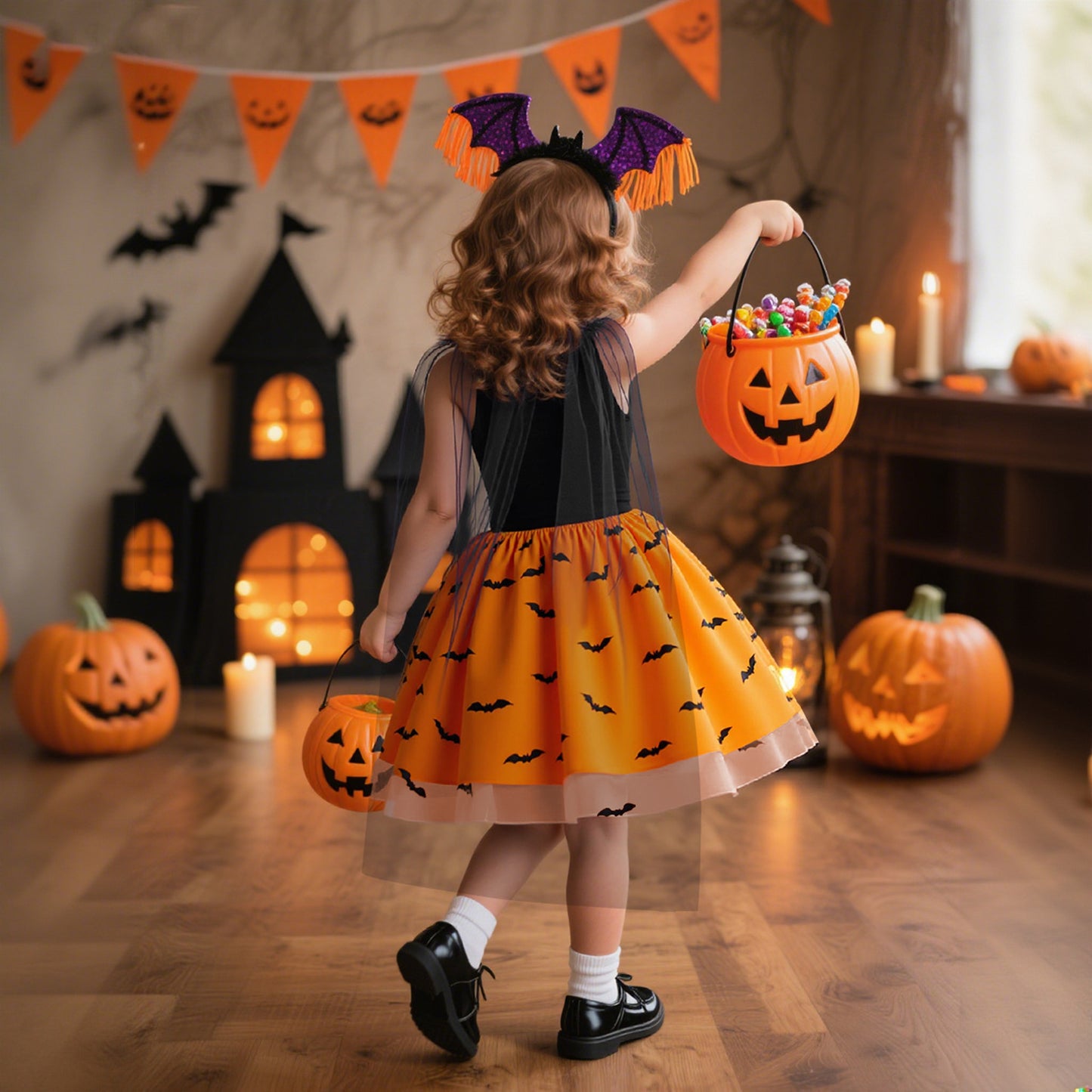 Halloween Princess Dress Off-Shoulder Strapless Children's Formal Gown with Detachable Cape