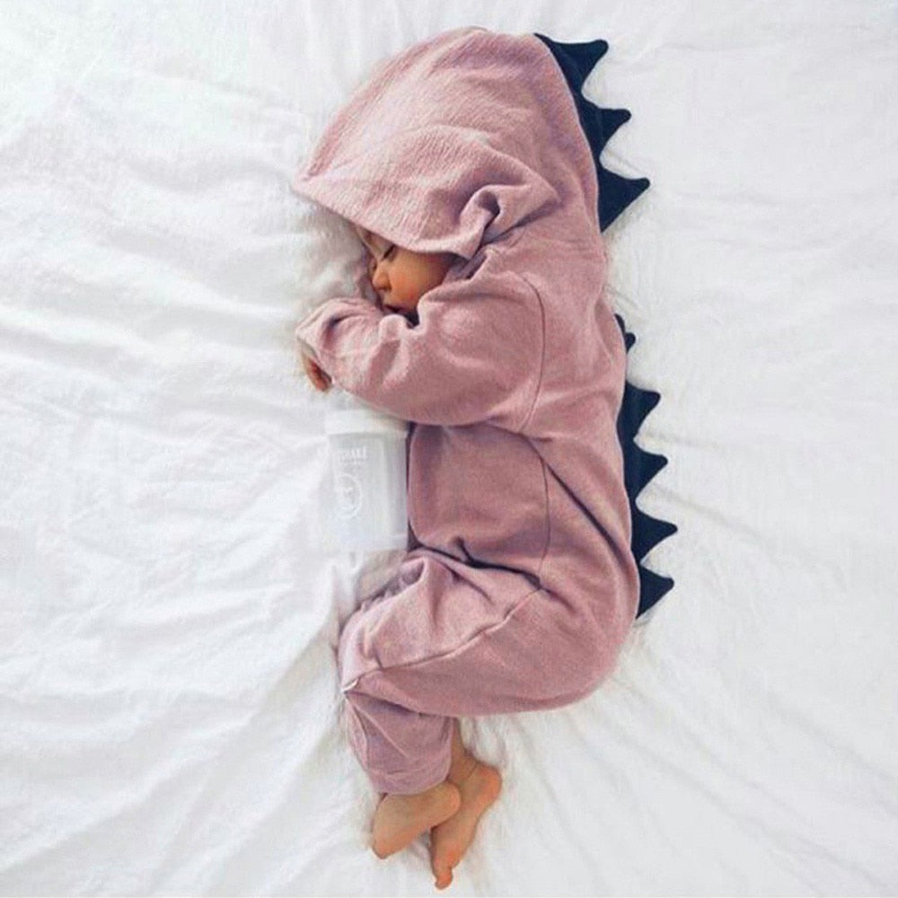 Newborn Infant Baby Boy Girl Dinosaur Hooded Romper Jumpsuit Outfits Clothes Long Sleeve Solid Baby Rompers Casual Comfortable