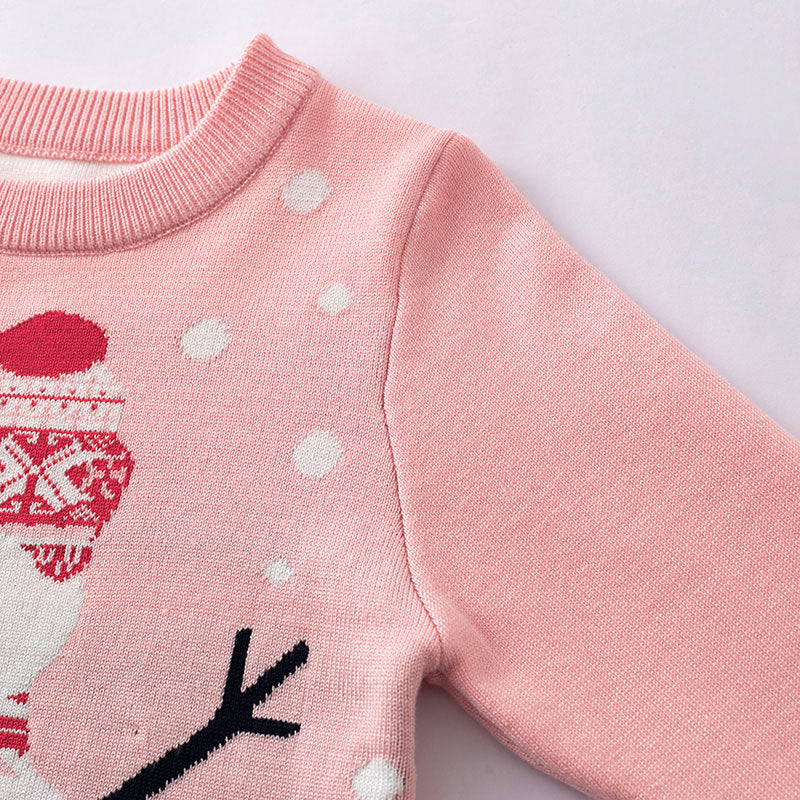 Christmas Cute Cartoon Snowman Girl Undercover Baby Hoodie Knitted Shirt