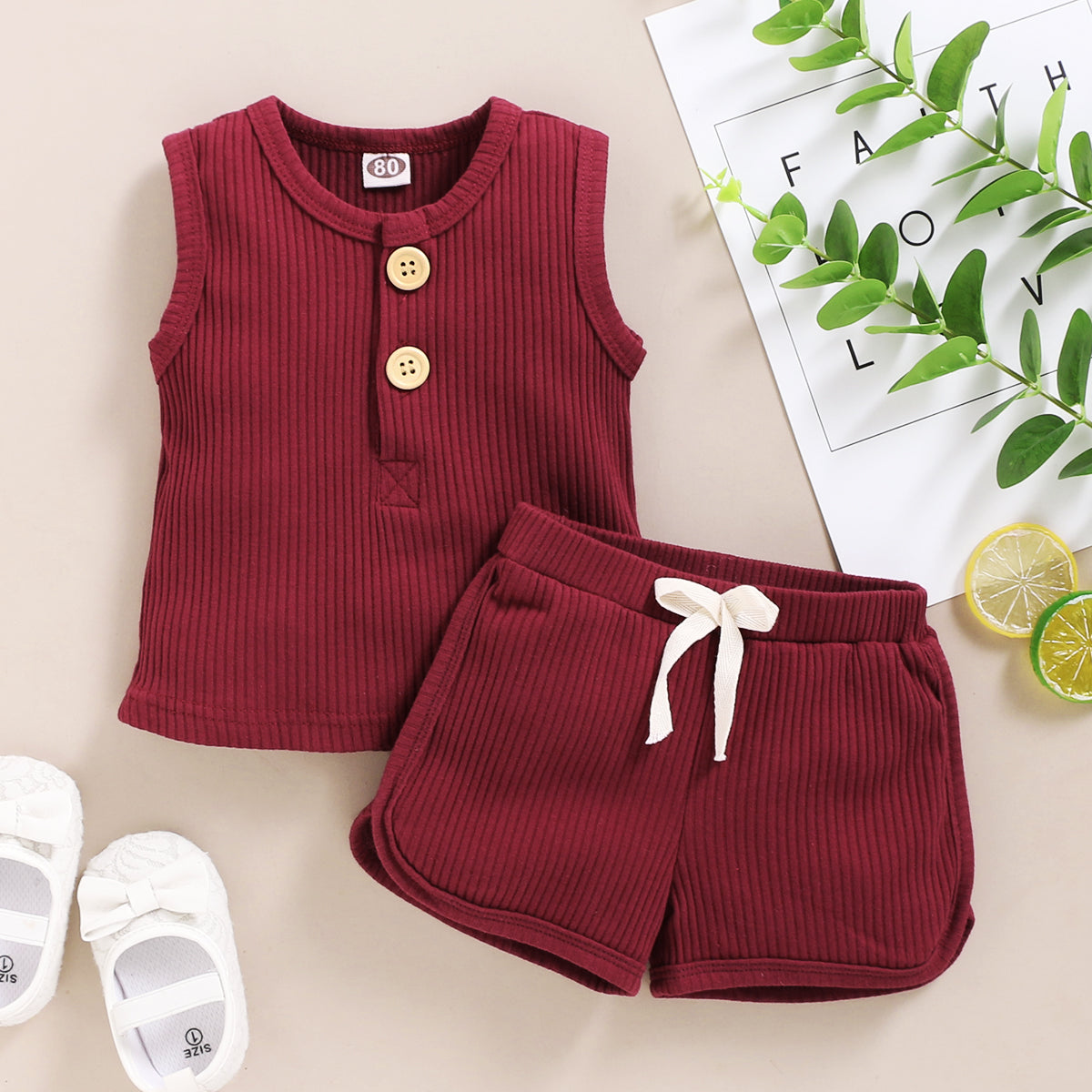 Baby Clothes Set Toddler Boys Girls Solid Sleeveless Button Vest Tops+shorts Outfits Set roupa bebes menina newborn clothes