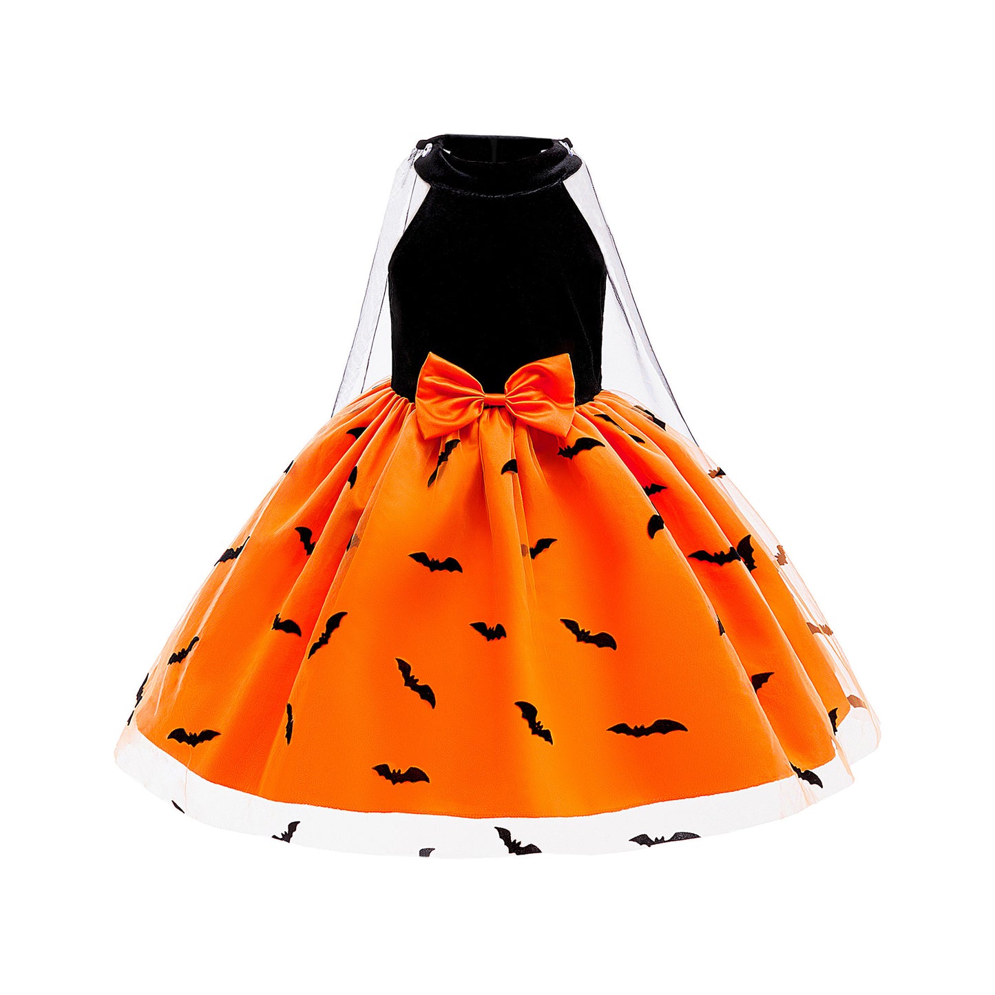 Halloween Princess Dress Off-Shoulder Strapless Children's Formal Gown with Detachable Cape