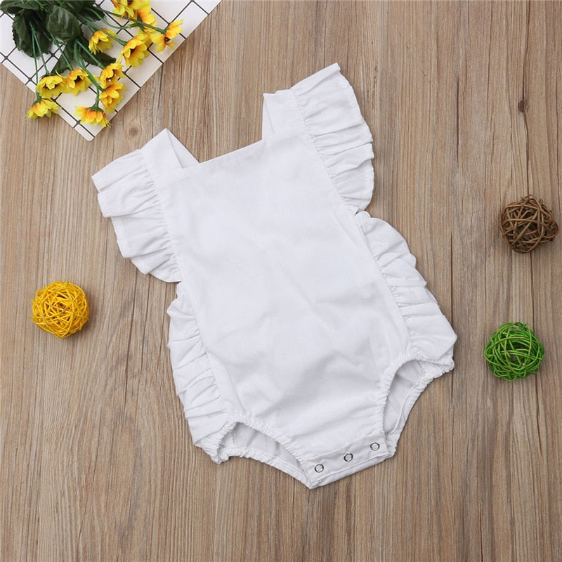 Newborn Baby Girl Ruffled Solid Color Sleeveless Backless Romper Jumpsuit Outfit Sunsuit