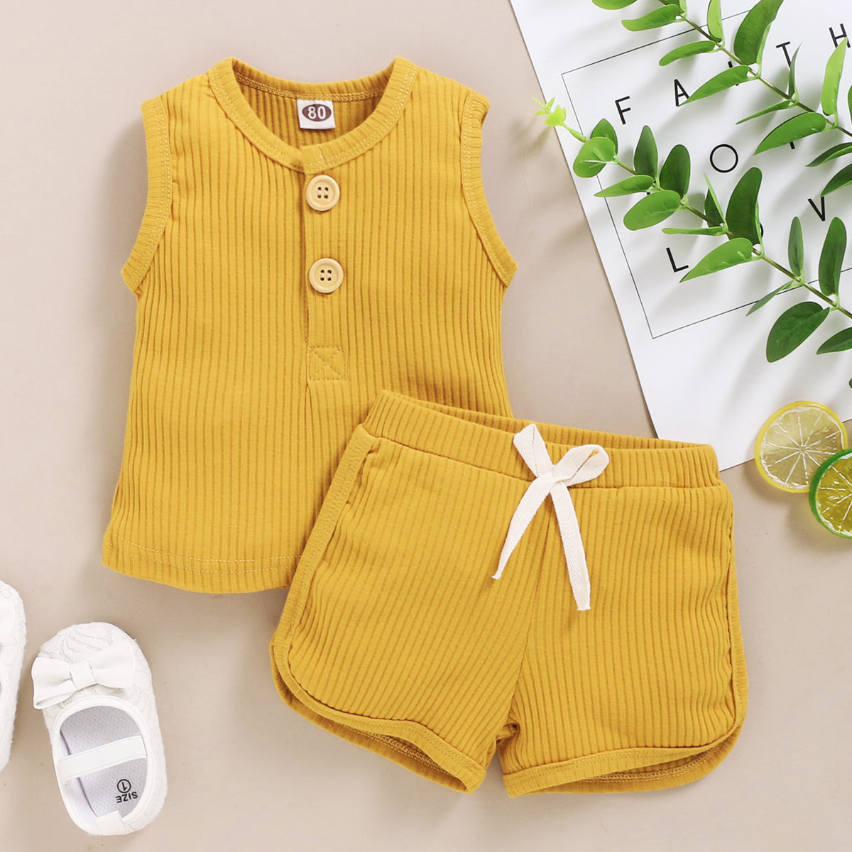 Baby Clothes Set Toddler Boys Girls Solid Sleeveless Button Vest Tops+shorts Outfits Set roupa bebes menina newborn clothes