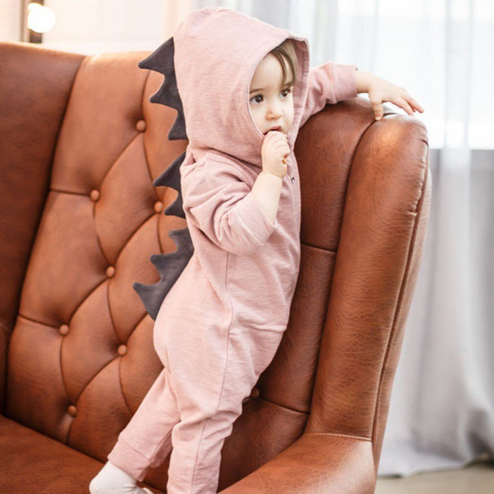 Newborn Infant Baby Boy Girl Dinosaur Hooded Romper Jumpsuit Outfits Clothes Long Sleeve Solid Baby Rompers Casual Comfortable