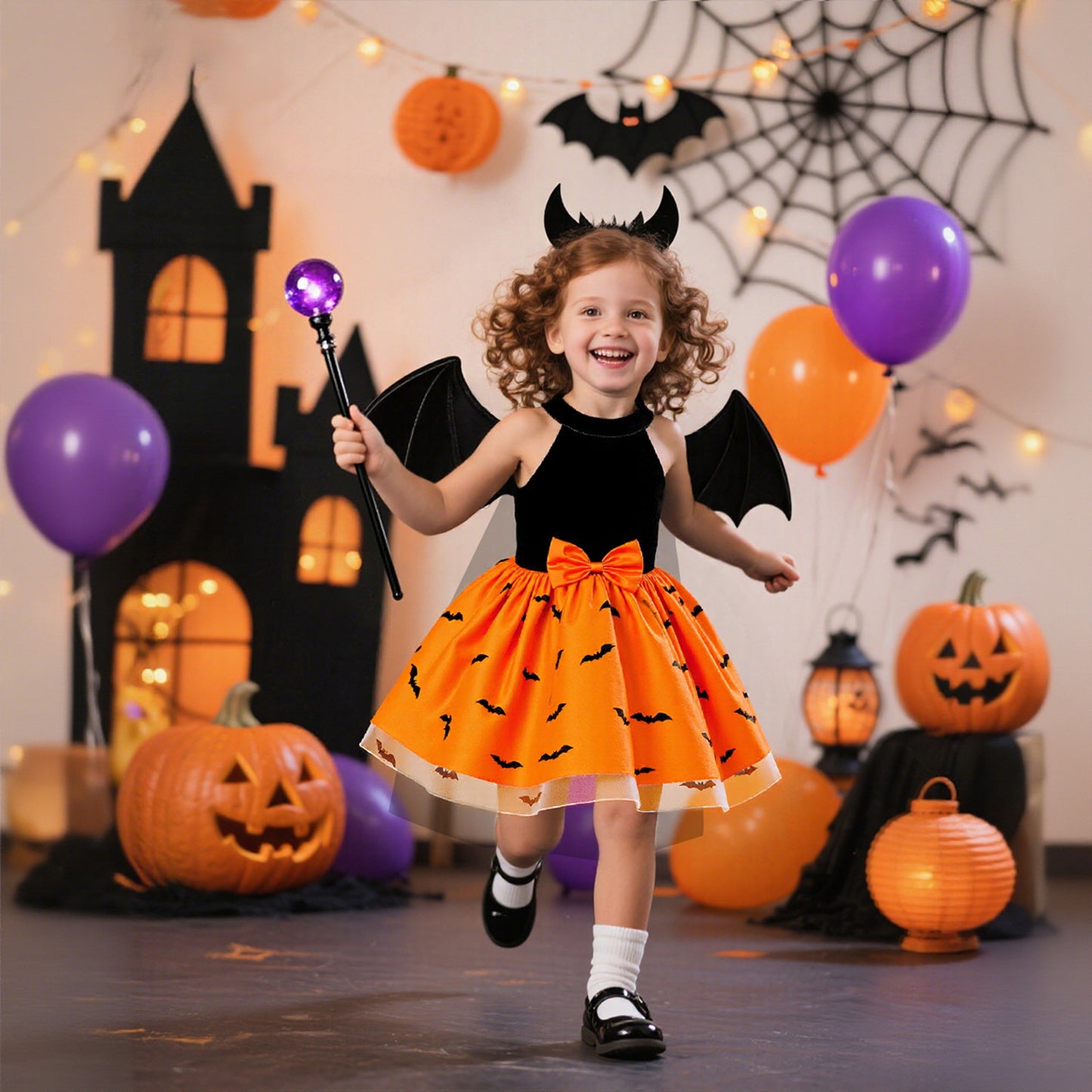 Halloween Princess Dress Off-Shoulder Strapless Children's Formal Gown with Detachable Cape