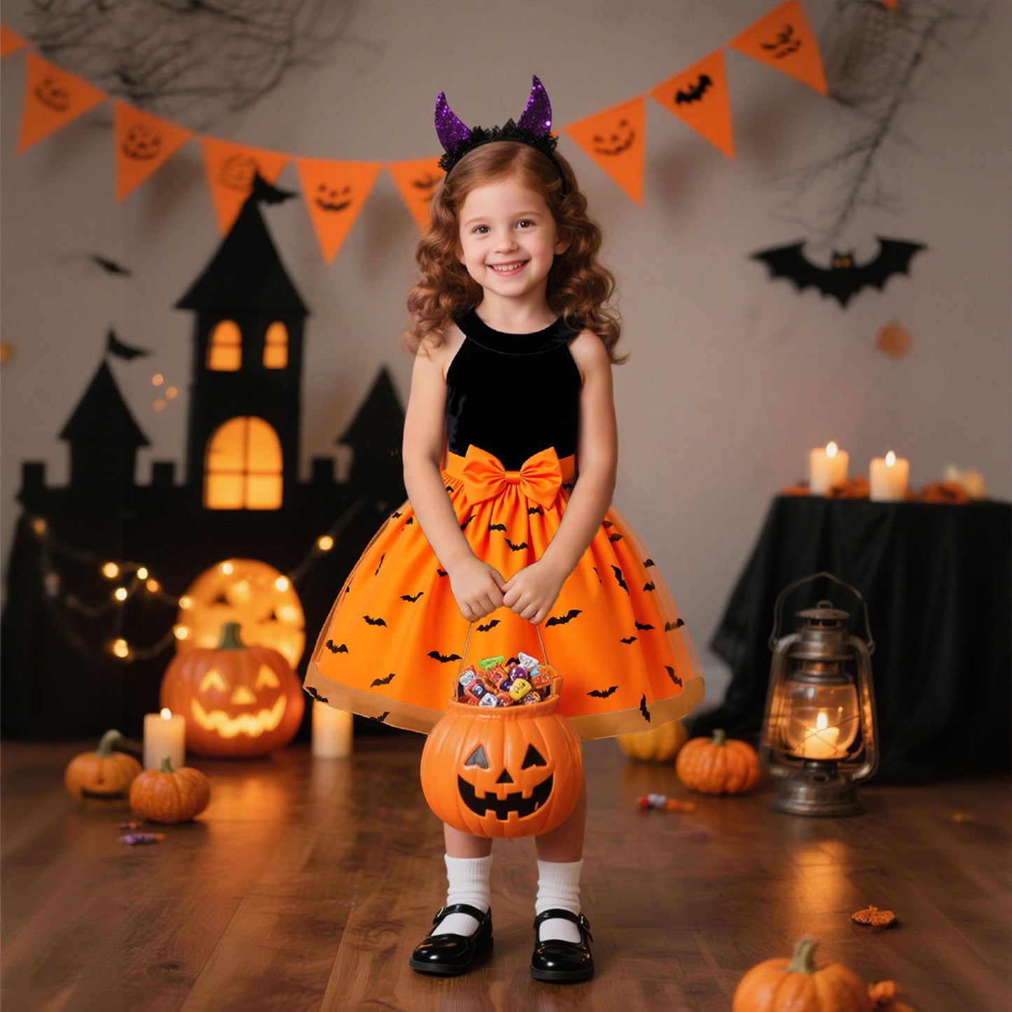 Halloween Princess Dress Off-Shoulder Strapless Children's Formal Gown with Detachable Cape