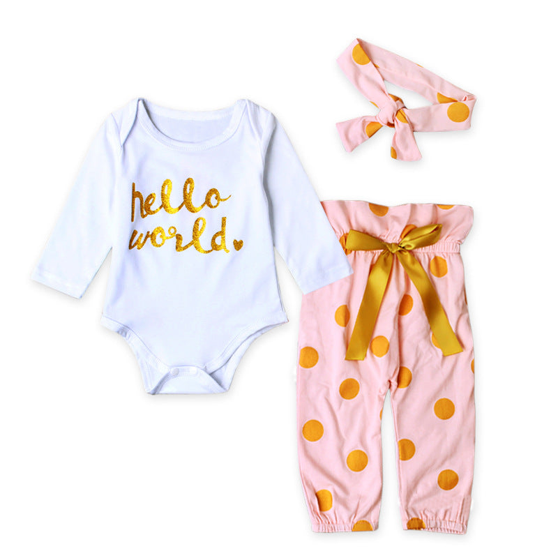 Infant Newborn Baby Girls HELLO WORLD Romper Tops+Pants Clothes Outfit Sets