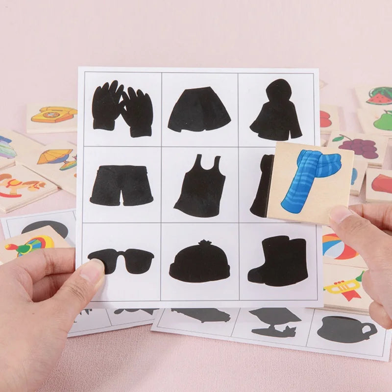 Early education Montessori teaching aids shadow matching games mental training cognitive puzzles wooden toys